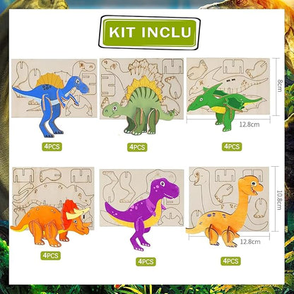 Valentines Day Gifts for Kids,24 Set 3D Puzzles Dinosaur DIY Painting Kit,Funny Dino Valentine Exchange Cards for Boys Girls Toddler School Class Classroom Party Favors (24)