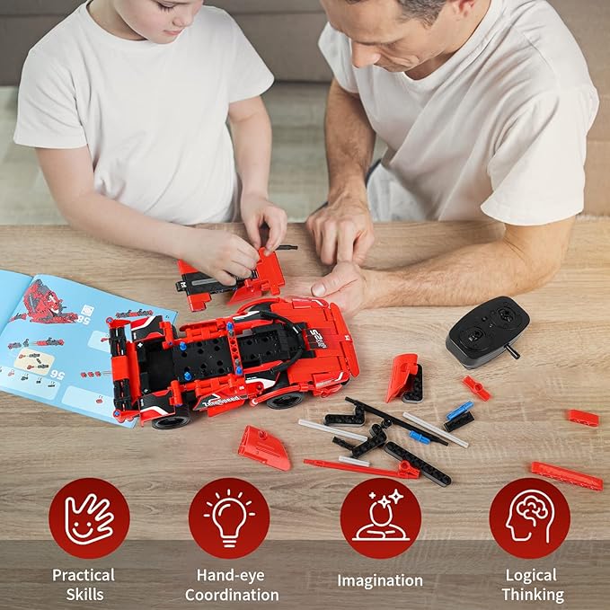 RC Toy Best Birthday Gifts for Age 6 7 8 9 10 11 12 Years Old Kids Boys Girls 2 in 1 Remote Control Racing Car Building Blocks 351 Pcs DIY Building Kits Engineering Construction Toy