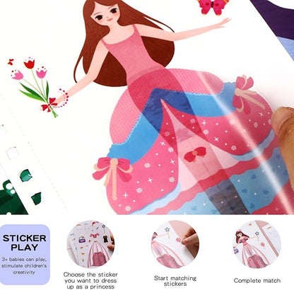 GOVOY Kids Fashion Design Drawing Book for Girls, Princess Dress-up Activity Book with Stickers, Poking, DIY Craft Kit, Kids Art Education Book