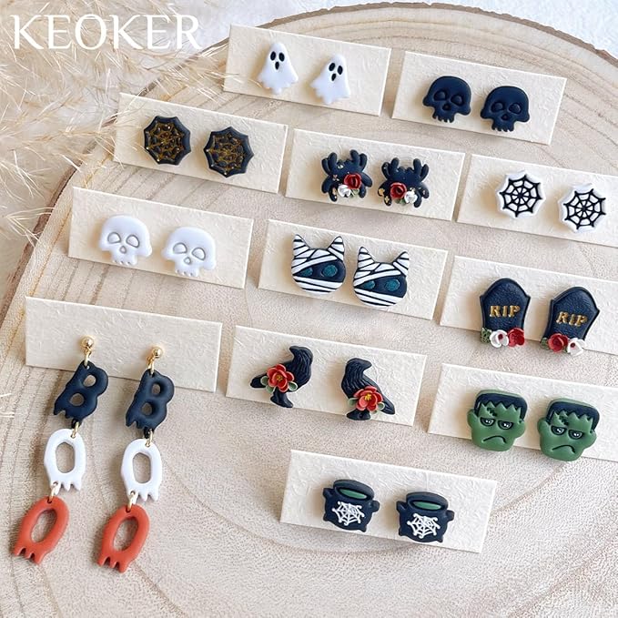 KEOKER Halloween Clay Cutters - 12 Shapes Polymer Clay Cutters for Jewelry & Earrings