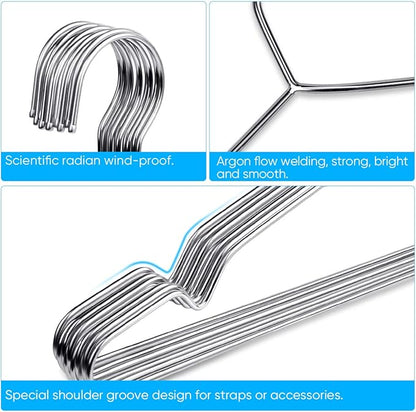 Fayleeko Wire Hangers 50 Pack Coat Hangers Strong Heavy Duty Stainless Steel Metal Hangers 16.5 Inch Ultra Thin Space Saving Clothes Hangers