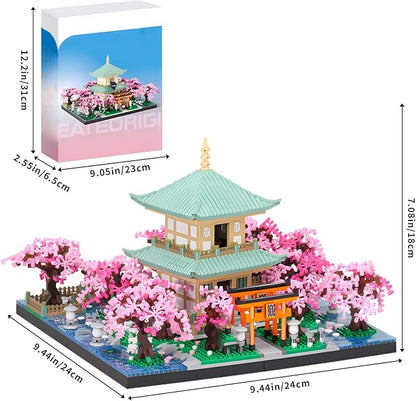 Cherry Blossom Micro Mini Building Block Sets Toy for Adults，Japanese Bonsai Tree House Architecture Gifts for Kids 14+（3809 Pieces）