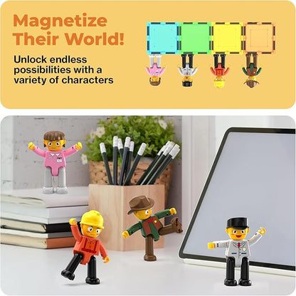 PicassoTiles Profession Character Action Figures Toddler Toy Set Pretend Play Magnet Expansion Pack Add-on STEM Construction Building Block Tile PTA02