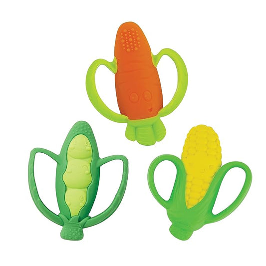 Infantino Farmers Market Teether Gift Set - Set of 3 BPA-Free Veggie Textured Silicone Teethers for Soothing Sore Gums, Multicolor