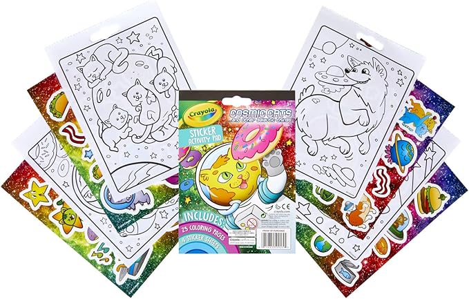 Crayola Sticker Activity & Coloring Pad, Cosmic Cats, 25 Cat Coloring Pages & 4 Sticker Sheets, Gift for Kids