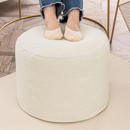 Sturdy Boucle Pouf Ottoman Foot Rest Nice Living Room Decor Lightweight Ottoman Pouf Filler Comfort Pouf Cover Modern Foam Stuffed Poof Perfect to Rest Your Feet No Need Assemble Ivory
