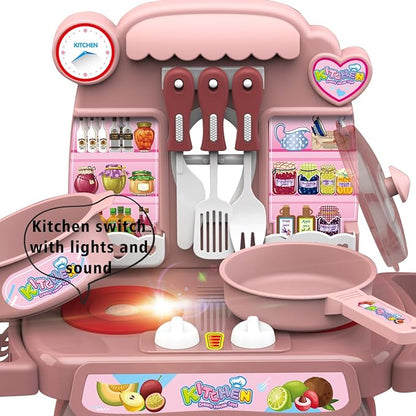 Kitchen Toys Imitated Chef Light Music Pretend Cooking Food Set,Children Girl Toy Gift Toy Kitchen Sink with Running Water and Electronic Induction Stove (red Kitchen Set) (Blue Kitchen Set)