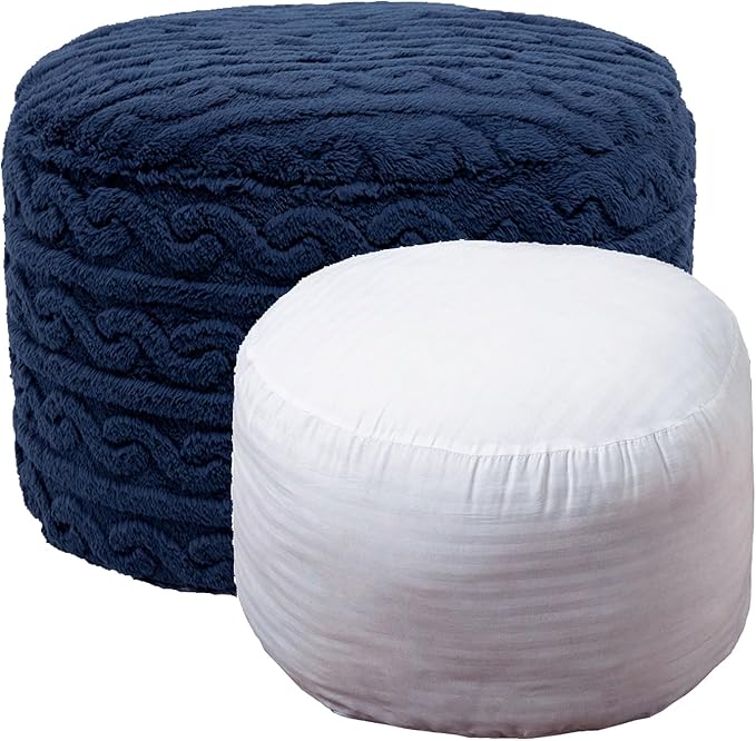 Pouf Ottoman Stuffed 20x20x12 Inches Floor Pouf Plush Fiber Ottoman Foot Rest Under Desk Foot Stool for Living Room Bedroom (Navy Blue)
