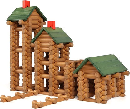Wondertoys 328 Pcs Wooden Logs Set Ages 3+, Classic Building Log Toys for Kids, Creative Construction Engineering Educational Gifts