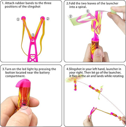 50 Pcs Slingshot Outdoor Toys,Glow in The Dark Party Supplies Toys Rocket with Launcher,Glow Sticks Easter Basket Stuffers Birthday Christmas Gifts Party Favors for Kids 4-8-12 Bulk Toys