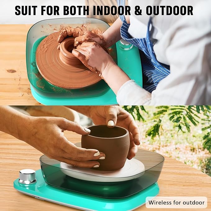 Pottery Wheel for Adults Beginners Kids - 6" Variable Speed Pottery Wheel Tool Kit, RPM Speed Adjustable with Rechargeable Battery, 1.8 Lb Air Dry Clay, Art Supplies, Crafts for Adults Teenager