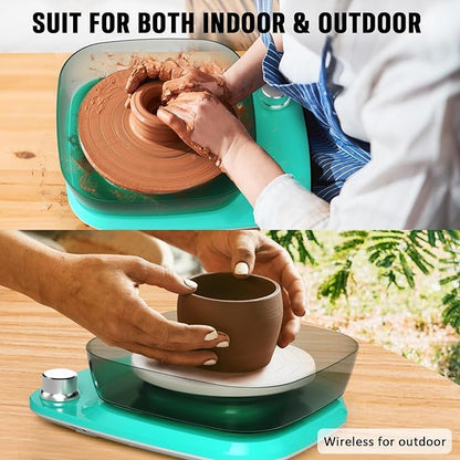 Pottery Wheel for Adults Beginners Kids - 6" Variable Speed Pottery Wheel Tool Kit, RPM Speed Adjustable with Rechargeable Battery, 1.8 Lb Air Dry Clay, Art Supplies, Crafts for Adults Teenager