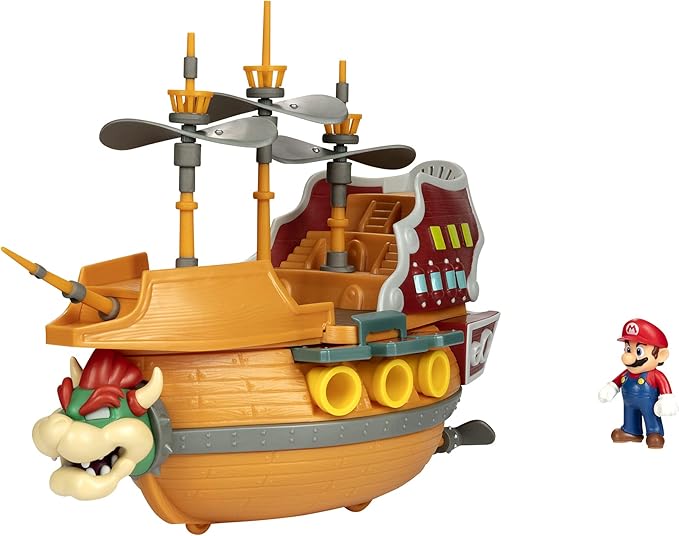 Super Mario Deluxe Bowser's Air Ship Playset with Mario Action Figure – Authentic in-Game Sounds & Spinning Propellers