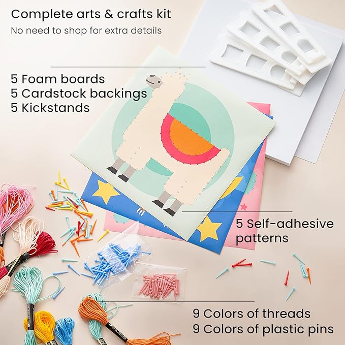 Arteza Kids String Art Kit, Set of 5 Animal Designs, Plastic Pushpins, Art Supplies for Kids Craft Projects and Free Time Activities