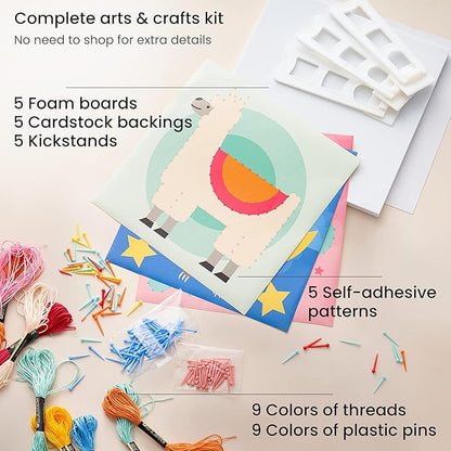 Arteza Kids String Art Kit, Set of 5 Animal Designs, Plastic Pushpins, Art Supplies for Kids Craft Projects and Free Time Activities