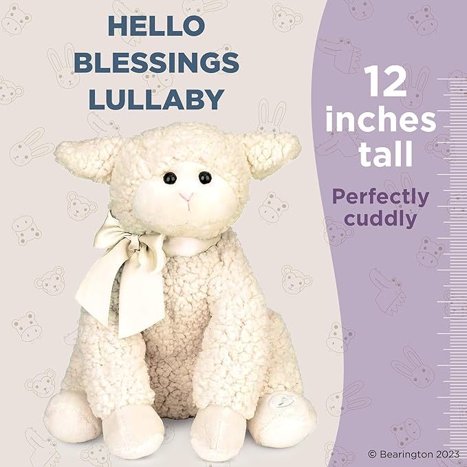 Bearington Baby Blessings Lullaby Musical Lamb White Plush Stuffed Animal, Adorable, Soft and Cuddly, Great Gift for Kids of All Ages, Birthdays, Holidays and Special Occasions Like Easter, 12 inches