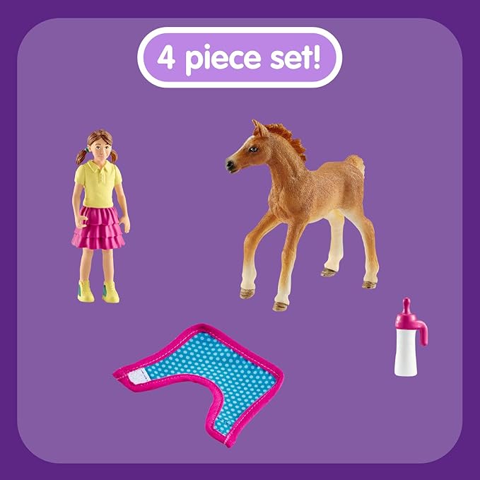 Schleich Horse Club, Horse Toys for Girls and Boys, Foal with Blanket Horse Set with Horse Figurine, 4 Pieces, Ages 5+