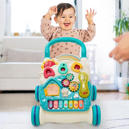 Sit-to-Stand Learning Walker 3 in1 Baby Walker Early Education Activity Center with Weight Design Sounds Music Phone Multifunctional Removable Play Panel Push Walker Toddler Toy Gift for Boys Girls