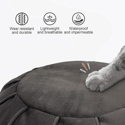 Louis Donné Unstuffed Ottoman Pouf Cover, Eco-Friendly Fabric Pouf Ottoman Floor Chair with Storage Solution for Bedroom, Round Foot Stools for Seating Poufs for Living Room Camper（Dark Brown）