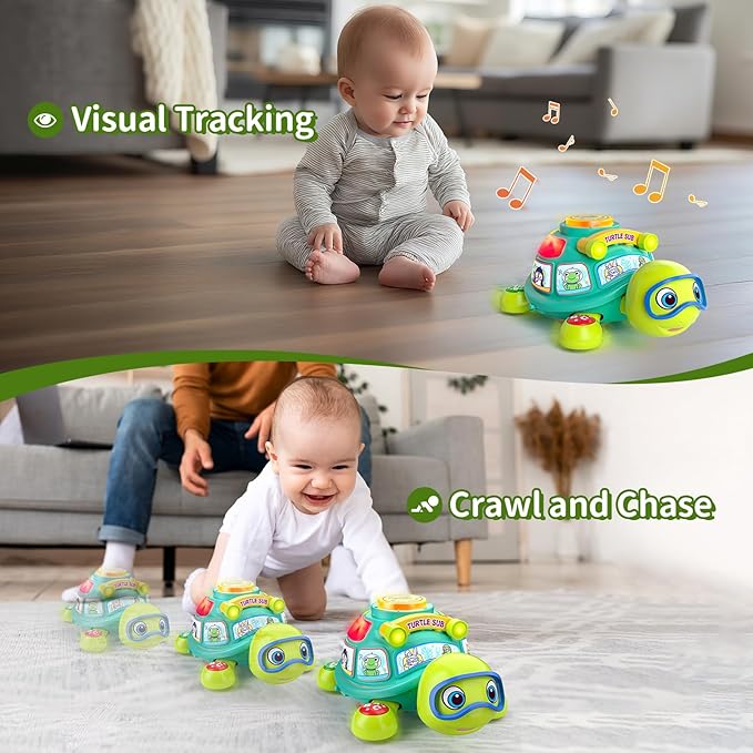 ToddlerCley Musical Turtle Baby Toys 6-12 Months, Bilingual Educational Crawling Toys 7 8 9 10 Months, Light up Infants Tummy Toy with Sound, Number, Letters, Gifts Present for Baby 4 5 6 12 Month