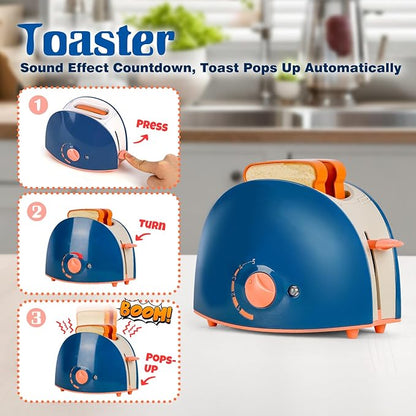 TOY Life Kids Blender Toy, Kids Coffee Maker, Toy Toaster, Toy Kitchen,Play Kitchen Appliances Kids with Light and Sound, Play Coffee Maker for Toddlers, Learning Kitchen Toys Gift for Grils Boys