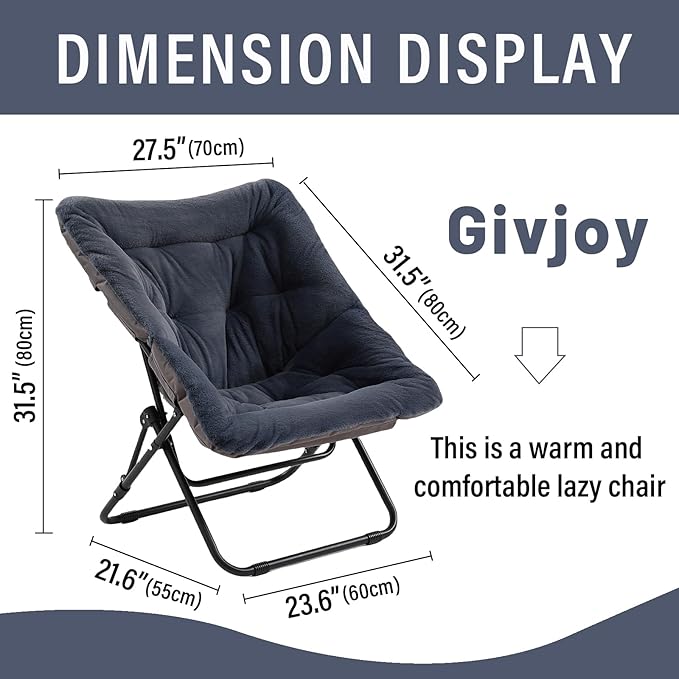Comfy Saucer Chair, Soft Faux Fur Oversized Folding Chair, Flexible Lounge Lazy Chair for Kids Girls Teens Adults, Moon Chair for Dorm Rooms, Bedroom, Living Room