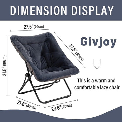 Comfy Saucer Chair, Soft Faux Fur Oversized Folding Chair, Flexible Lounge Lazy Chair for Kids Girls Teens Adults, Moon Chair for Dorm Rooms, Bedroom, Living Room