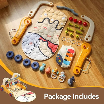 Baby Play Mat Gym,4-in-1 Kick and Play Piano Tummy Time Mat Learning Walker-Musical Activity Center with Lights Seat and Push Walkers Ideas for Baby Newborn 6-12 18 Months Boy Girl