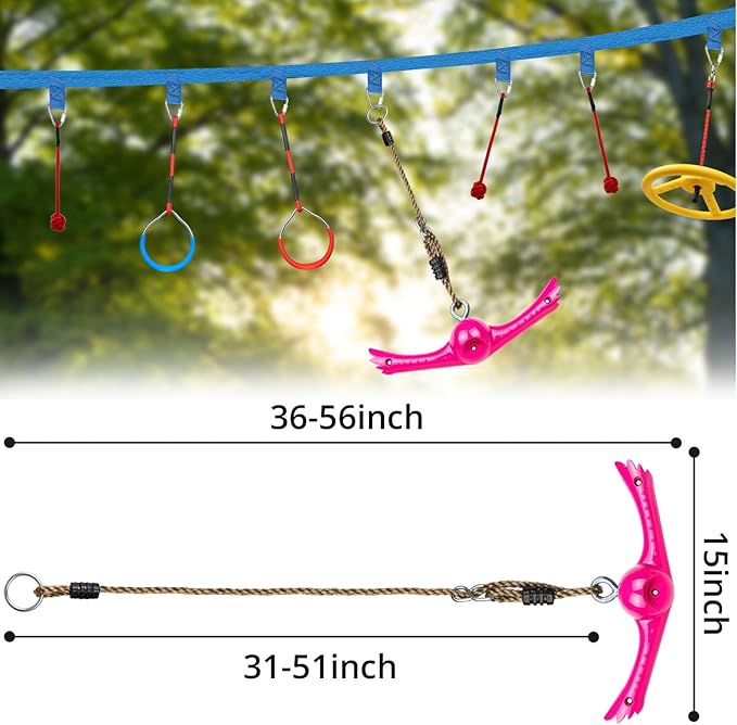 YAMIPROBI Ninja-Twister Swing Spins Set: Slackline Attachments - 360° Handle Twist-Spin Flips Toy Activate Ninja Powers - Ninja Warrior Accessories - Kids Ninja Hang Toys for Playground Backyard,Pink