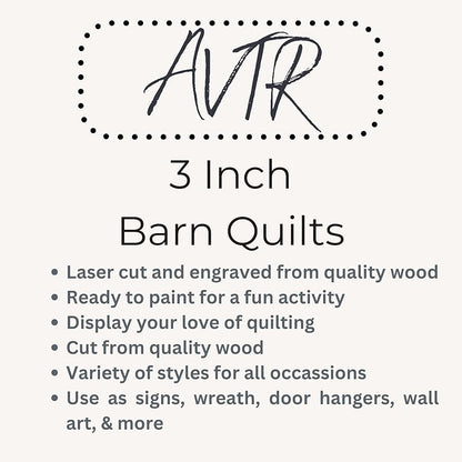 Mini Unfinished Barn Quilt Square Wooden Sign, Country Decor Canvas Quilts Blocks Bulk Set of 4 (3 inches, HST Square)