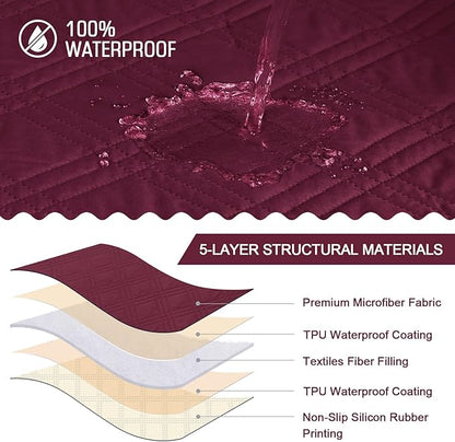 TAOCOCO 100% Waterproof Recliner Chair Cover, Non Slip Recliner Covers for Recliner Chair with Pocket, Washable Reclining Chair Cover Furniture Protector for Kids, Pets(Recliner Chair, Wine)