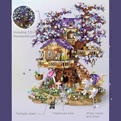 LOZ Mini Blocks 1065 Elf Tree House Building Kit, 3991PCS/MOC Sakura Tree House Street View Building Blocks Set, DIY Mini Bricks House Model, Awesome Building Toys Gift for Adults