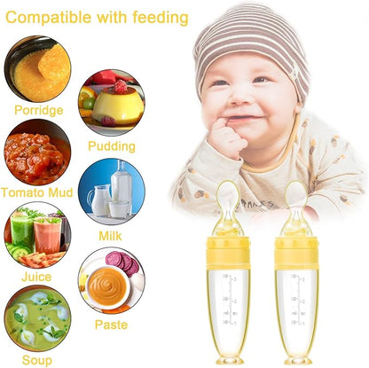 2 Pieces Silicone Baby Spoons Baby Feeding Spoon with Standing Base for Infant 0-24 Months Dispensing and Feeding (Yellow)