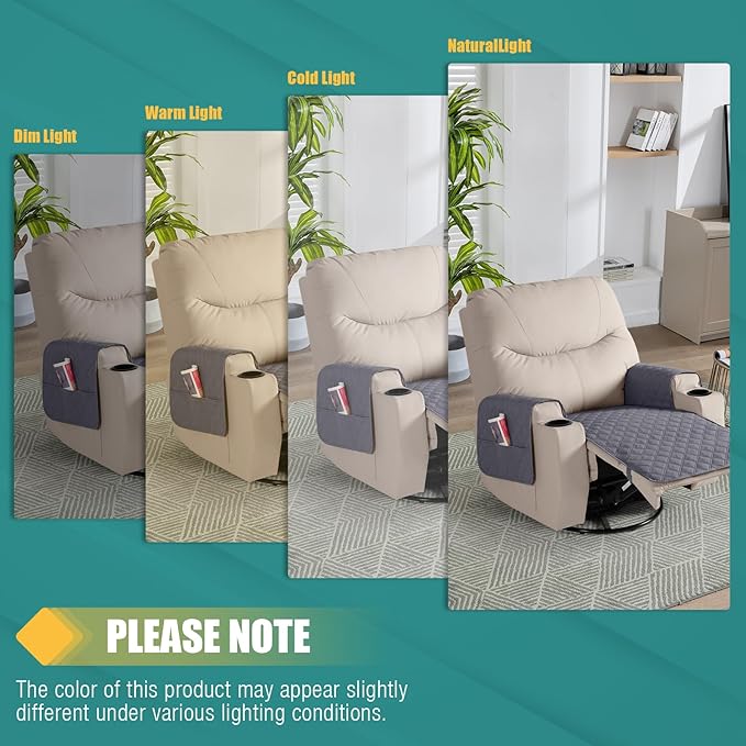 Ruaozz Waterproof Recliner Chair Covers Non Slip Chair Covers Washable Recliner Covers for Reclining Chair with Pockets Covers for Recliner Chair for Pets, Kids (Dark Grey, Medium-25'')