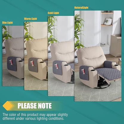 Ruaozz Waterproof Recliner Chair Covers Non Slip Chair Covers Washable Recliner Covers for Reclining Chair with Pockets Covers for Recliner Chair for Pets, Kids (Dark Grey, Medium-25'')