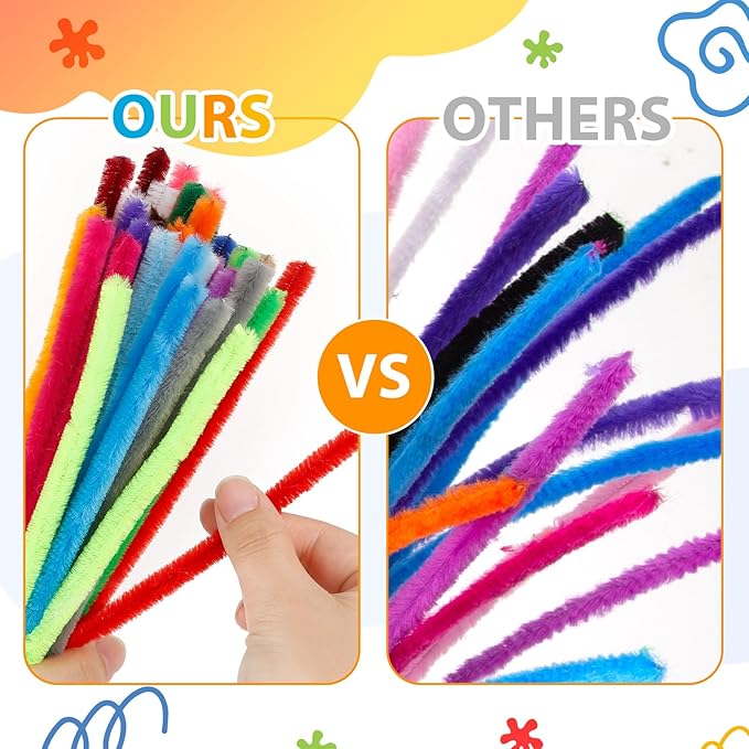 Caydo 200 PCS Thick Pipe Cleaners Craft Supplies Multi-Color Chenille Stems for Art and Craft Projects Kids Creative Toys DIY Mother's Day Decorations (12inch x 6mm)