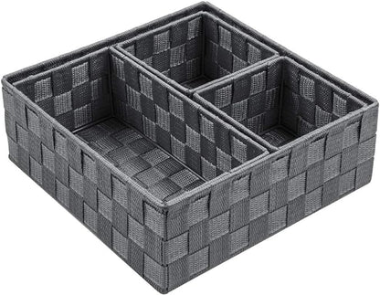Posprica Woven Storage Baskets for Organizing, Small Baskets Cube Bin Container Tote Organizer Divider for Drawer, Closet, Shelf, Dresser, Set of 4(Dark Grey)