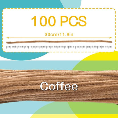 100 Pieces Pipe Cleaners Chenille Stem, Solid Color Pipe Cleaners Set for Pipe Cleaners DIY Arts Crafts Decorations, Chenille Stems Pipe Cleaners (Coffee)