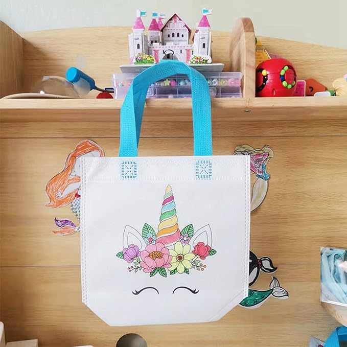 65 Pack Graffiti Goodie Bags for Kids Birthday Party Favors Art Class, Color Your Own Tote Bag,Eco Reusable Coloring Carnival Animal Art Party Goodie Bags(40 Bags +24 Color pens +1 pad)