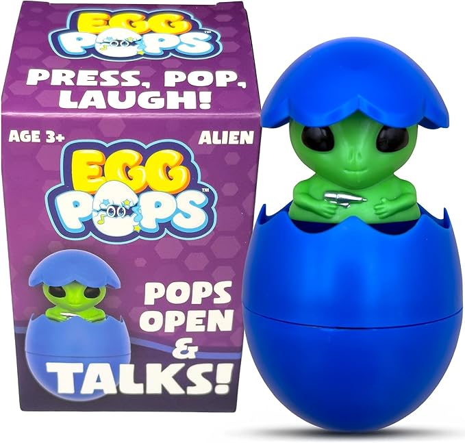 Egg Pops Talking Easter Egg Toy - Figure Pops Up & Plays Sounds, Easter Basket Stuffers for Teens - Interactive Kids Toys or Funny Gag Gifts for Teens, Cute Collectible Spring Character (Alien)