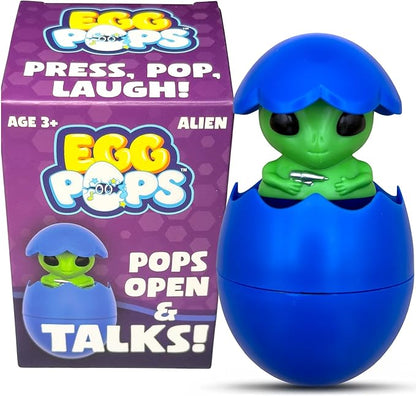 Egg Pops Talking Easter Egg Toy - Figure Pops Up & Plays Sounds, Easter Basket Stuffers for Teens - Interactive Kids Toys or Funny Gag Gifts for Teens, Cute Collectible Spring Character (Alien)