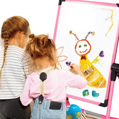 Kids Art Easel with 29.5inch-44inch Height Adjustable Whiteboard&Chalkboard Double Sided Easel 360°Rotating Art Easel for Kids Pink Over 3 Years Old