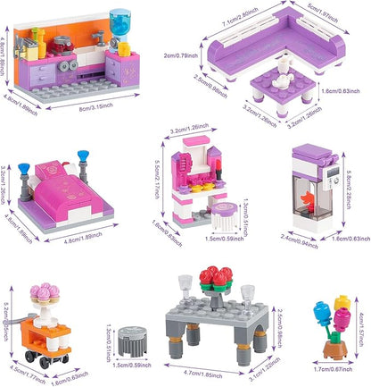 Friends House Building Block Sets, Girls Kitchen Bedroom Friendship Hotel Restaurant Apartment Playhouse Accessories Bricks Kit Birthday Roleplay Gifts for Old Kids 6+ 6-12 8-12