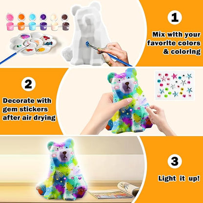 FUNZBO Paint Your Own Bear Lamp Kit - Arts and Crafts for Kids Ages 8-12, Art Supplies for Kids 6-8, Painting Kits for Kids Ages 4-8, Toys for Ages 8-13 Girls Boys Teens Birthday Gift