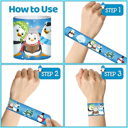 48 PCS Penguin Slap Bracelets Party Favors, Penguin Wristbands Bracelets Goodie Bag Fillers for Penguin Birthday Party Decorations Supplies for Kids Boys Girls Classroom Rewards