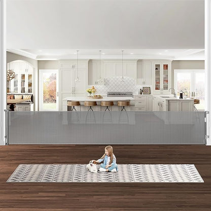 175 Inch Extra Wide Retractable Dog Gates 33" Tall Retractable Baby Gates for Wide Openings Extra Long Mesh Baby Gate Super Wide Gate for Kids or Pets Extra Large Dog Gate for Indoor Outdoor (Grey)