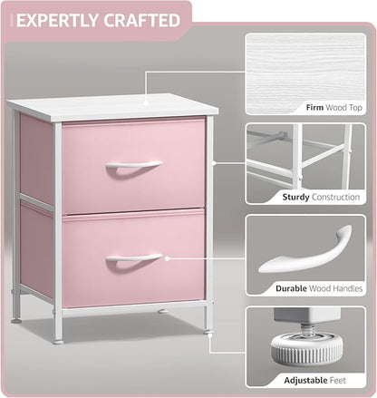 Sorbus Nightstand with 2 Drawers - Kids Bedside Furniture End Table Night Stand - Steel Frame, Wood Top & Easy Pull Fabric Bins - Dresser & Chest for Home, Bedroom Accessories, Office & College Dorm