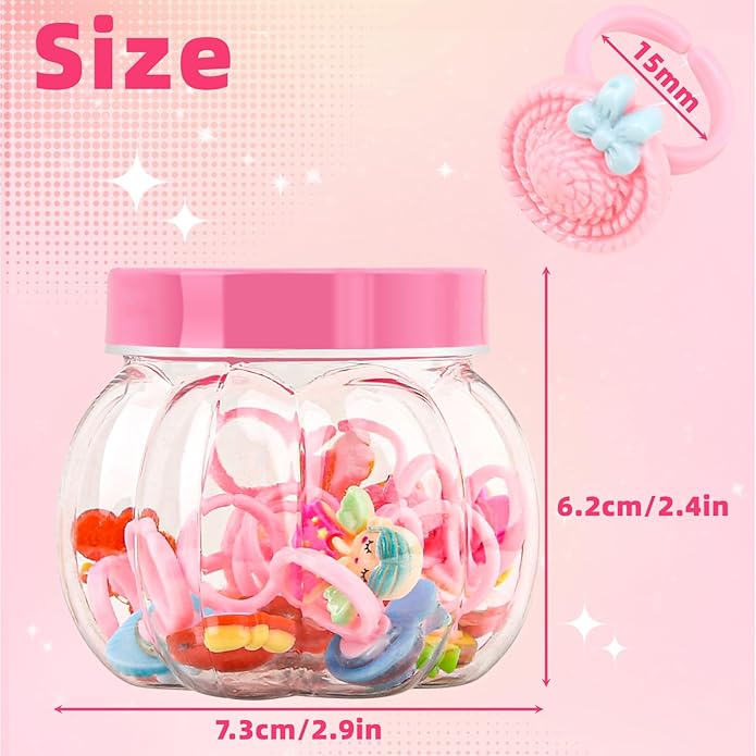 Little Girl Jewel Rings, Adjustable Pink Rings Girls Kids Pretend Play and Dress up Jewelry Set, Cute Rings with Display Case Party Favors Toys Gifts