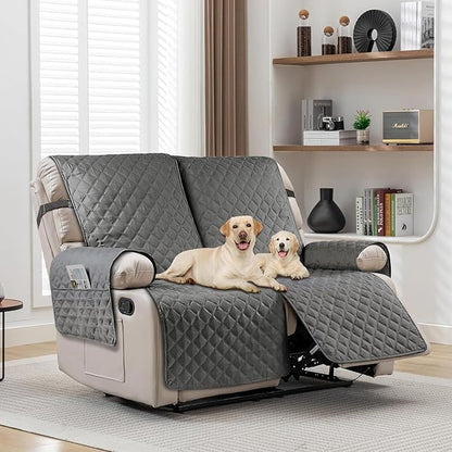 Loveseat Recliner Cover Non-Slip Sofa Slipcover, Pet Covers for Loveseat Recliner with Elastic Straps, Washable Loveseat Cover Recliner Furniture Protector (2 Seater, Dark Gray)