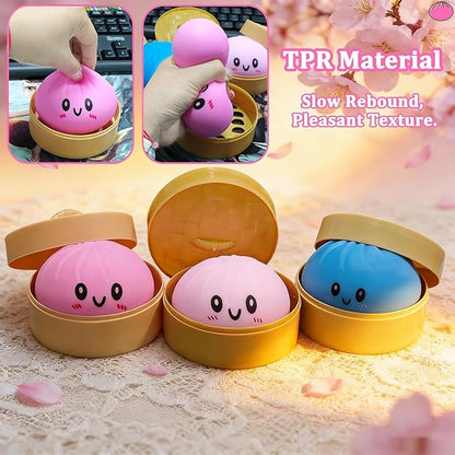 Dumpling Squishies,Glitter Dumpling, Glitter Squishy with Box,Easter Basket Stuffers(Blue)